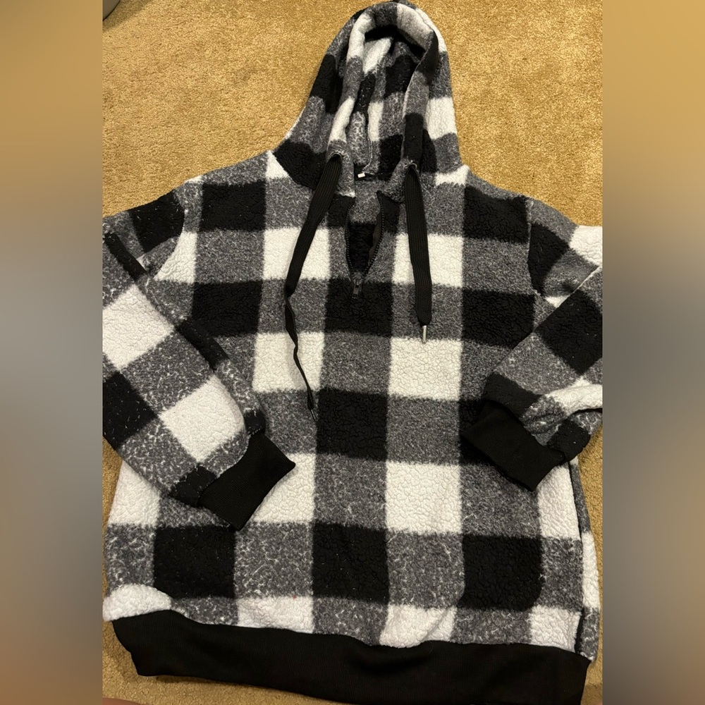 Ladies small fleece quarter zip hoodie with pockets